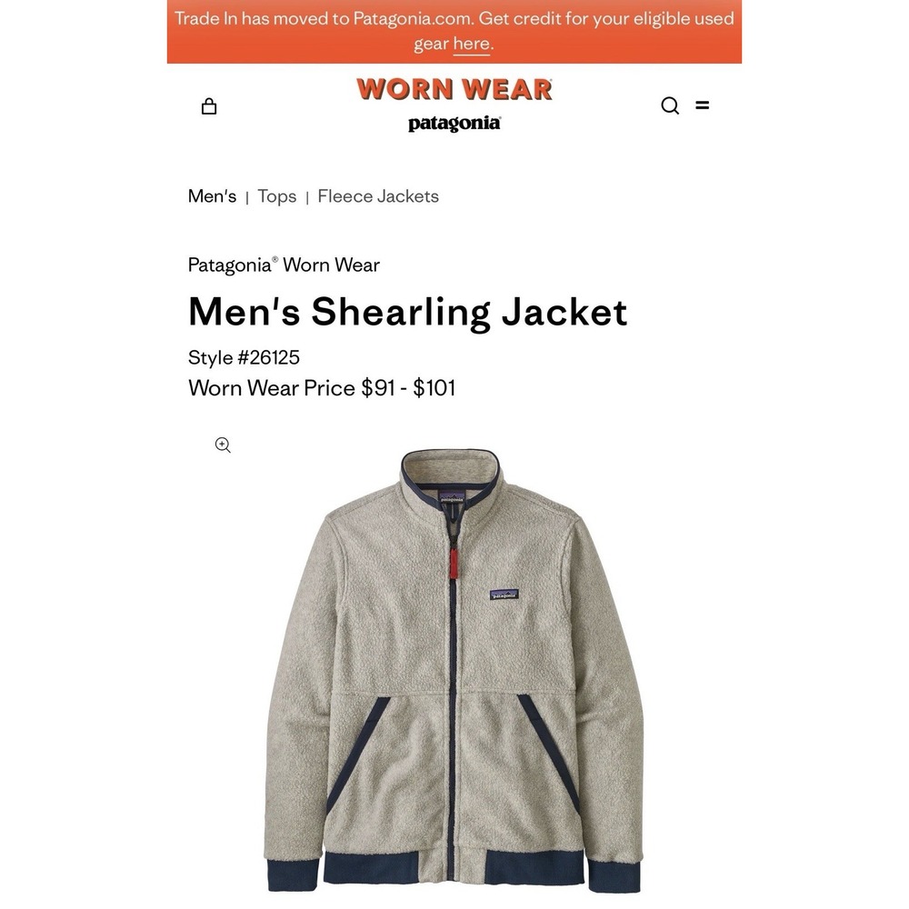 Patagonia Men's Shearling Fleece Zipper Jacket Oatmeal Heather Navy Trim Size XL - Picture 3 of 11